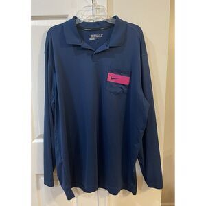 Nike Golf Polo Shirt Adult XXL 2XL‎ Blue Long Sleeve Tour Performance Mens